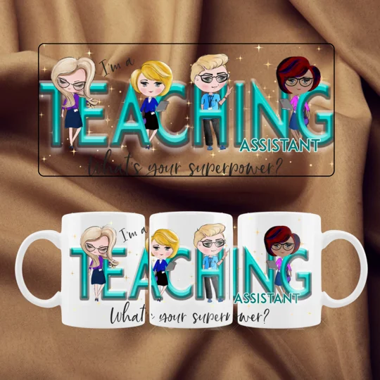 Teaching Assistants Personalised Ceramic Mug UK choice of colours green, blue and pink