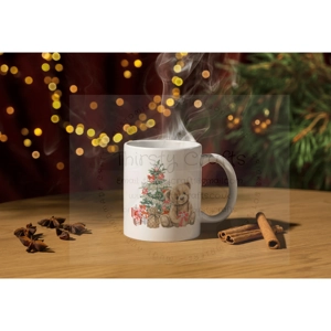 Personalised Christmas Mug - Cute Teddy Bear with his presents under a tree