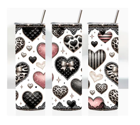 Tumbler Cup UK - Valentine's Hearts in Black