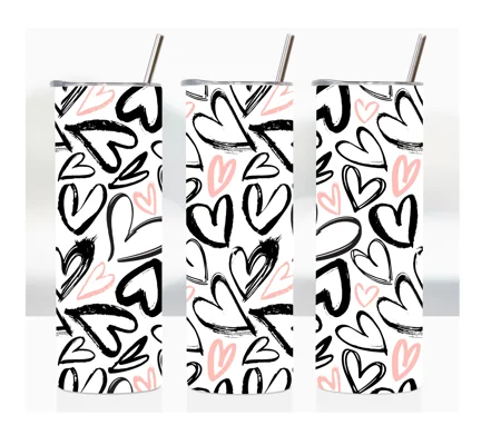 Tumbler Cup UK - Valentine's Heart's in Black & Pink