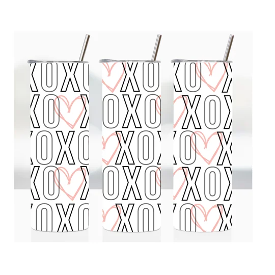 Introducing our White 20oz Stainless Steel Tumbler with a sleek black background adorned with charming pink hearts, this product is the perfect combination of style and functionality. The tumbler is heat sublimation printed with the words "XOXO" in black and features an array of pink hearts, adding a touch of romance to your everyday routine