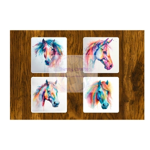 Horse in watercolour coasters Set of 4