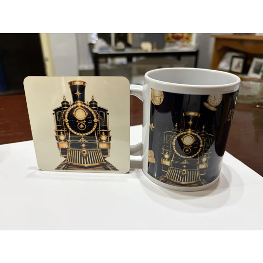 Personalised Navy Santa Express Mug & Coaster Gift Set Uk