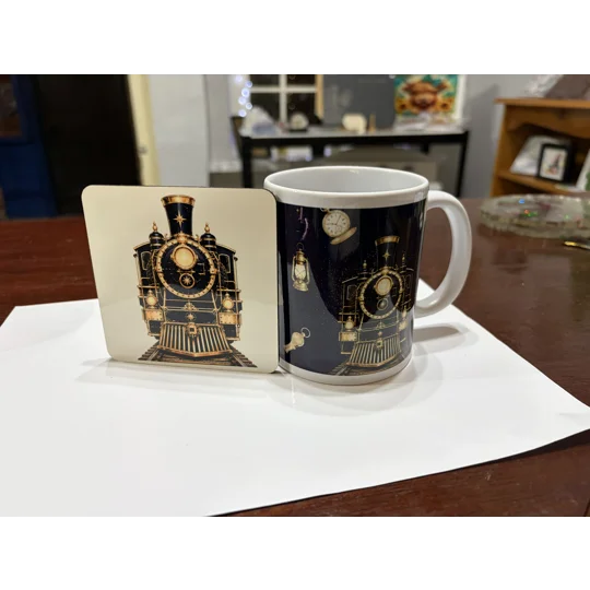 Personalised Navy Santa Express Mug & Coaster Gift Set Uk