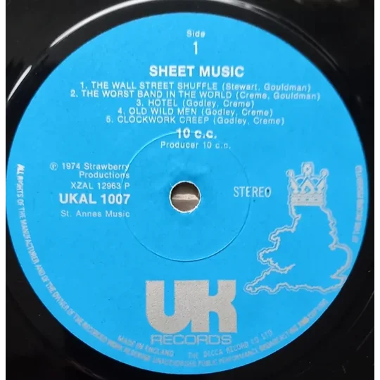 10CC - Sheet Music album label