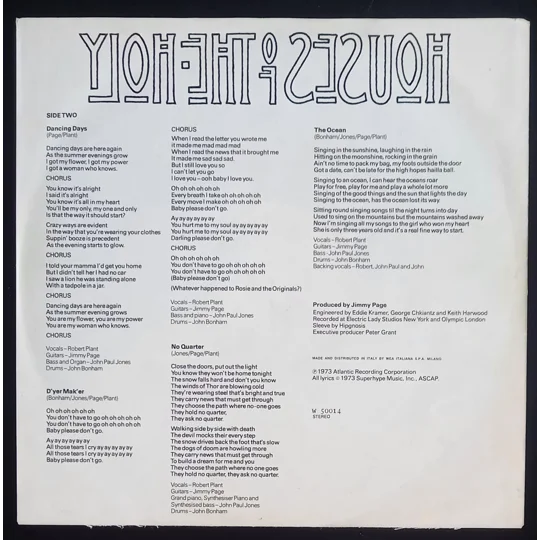 Led Zeppelin – Houses Of The Holy inlay front