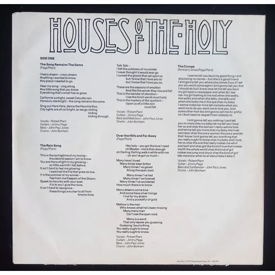 Led Zeppelin – Houses Of The Holy inlay back