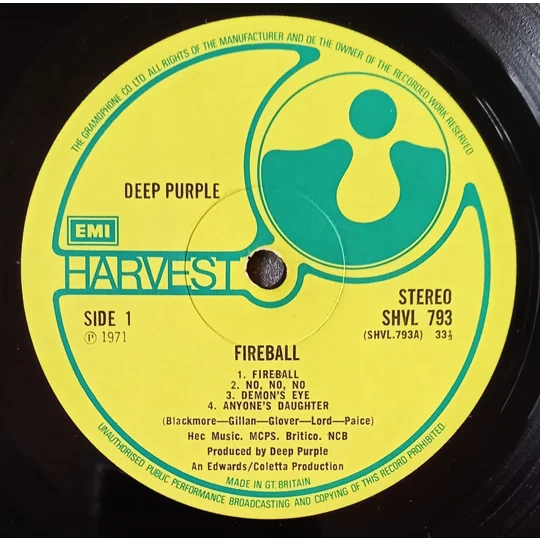 Deep Purple - Fireball label