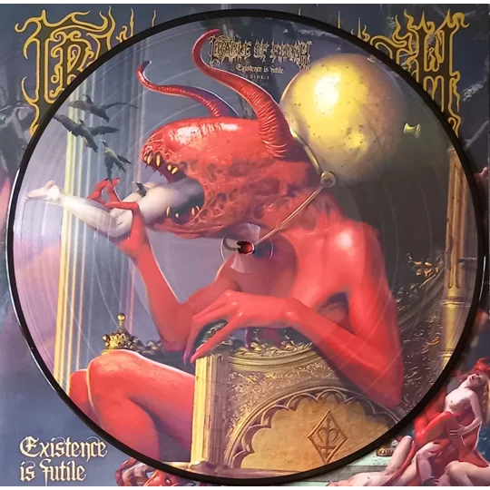 This deluxe limited edition release of Existence Is Futile is pressed on double picture disc vinyl, showcasing stunning artwork across all four sides. The visuals are detailed and ominous, perfectly matching the album’s apocalyptic themes and theatrical black metal style.