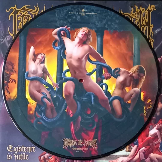 This deluxe limited edition release of Existence Is Futile is pressed on double picture disc vinyl, showcasing stunning artwork across all four sides. The visuals are detailed and ominous, perfectly matching the album’s apocalyptic themes and theatrical black metal style.