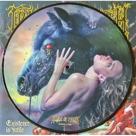 This deluxe limited edition release of Existence Is Futile is pressed on double picture disc vinyl, showcasing stunning artwork across all four sides. The visuals are detailed and ominous, perfectly matching the album’s apocalyptic themes and theatrical black metal style.