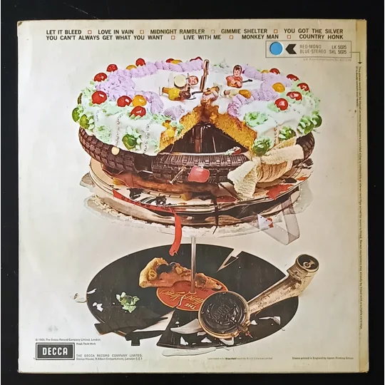 This is an original UK stereo pressing of Let It Bleed by The Rolling Stones, issued on Decca SKL 5025 with the boxed Decca logo. This particular version is known for a rare label misprint, where the matrix text appears upside-down on the label—a sought-after detail for collectors.