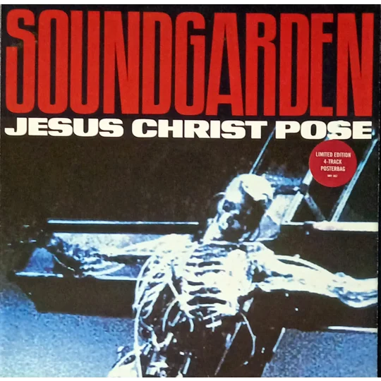In 1991, Soundgarden released Jesus Christ Pose as the first single from their Badmotorfinger album. This limited edition UK 12″ single (catalogue AMY 862) was issued as a 4-track posterbag,