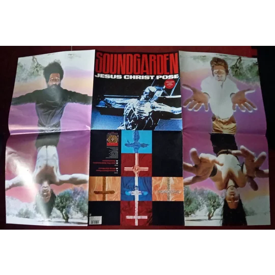 In 1991, Soundgarden released Jesus Christ Pose as the first single from their Badmotorfinger album. This limited edition UK 12″ single (catalogue AMY 862) was issued as a 4-track posterbag,