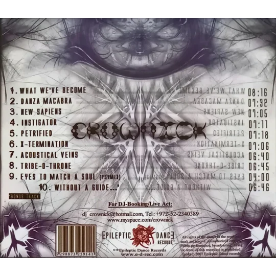 CrowNick – New Sapiens is a full-length psychedelic trance album released on Epileptic Dance Records, showcasing a dark, driving and narrative-led approach to psy-trance production. Built around hypnotic rhythms, layered synth work and a slightly industrial edge, the album reflects a more intense and cinematic side of the genre. CrowNick structures the release like a journey, shifting between deep psychedelic grooves and sharper, more aggressive sound design