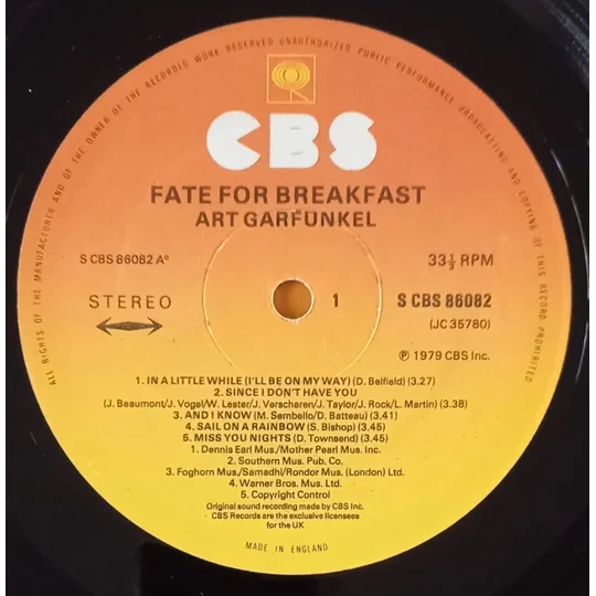 Art Garfunkel - Fate For Breakfast label