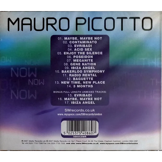 Mauro Picotto - Now & Then CD back cover