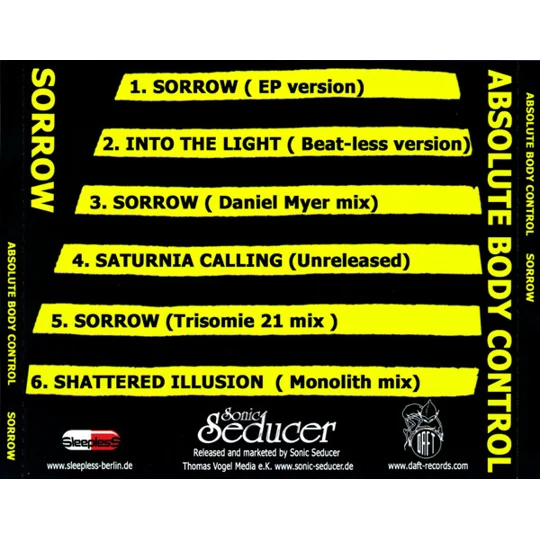 This 2010 CD EP release presents the haunting track “Sorrow” in multiple versions, including notable remixes by Daniel Myer and Trisomie 21, alongside other atmospheric compositions.