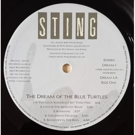 Sting – The Dream Of The Blue Turtles record label