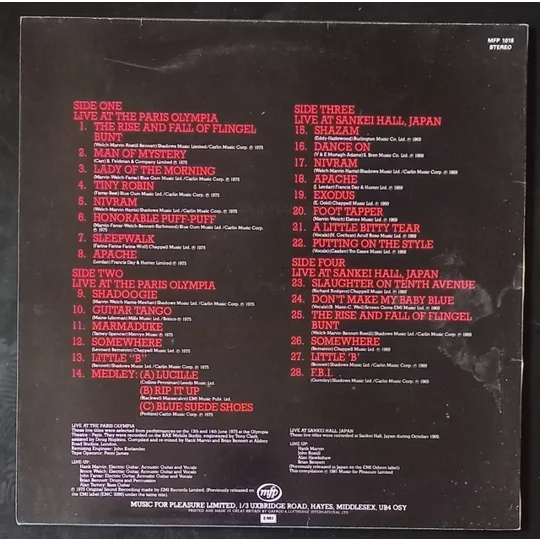 The Shadows - Live Double Album back cover