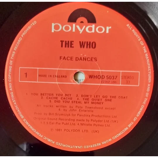 The Who - Face Dances record label