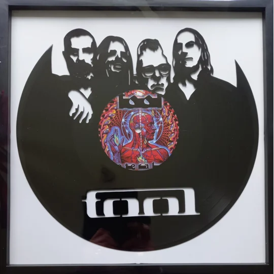 Tool Band Portrait vinyl Artwork original photo. work cut out of a vinyl record and framed