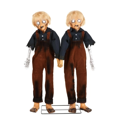 4FT Creepy Twin Boys Animatronic Halloween Decoration 4FT Creepy Twin Boys Animatronic Halloween Decoration