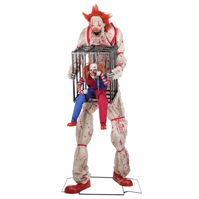 Cagey Clown With Clown In Cage 7 ft SVI Animatronic Prop Cagey Clown With Clown In Cage 7 ft SVI Animatronic Prop