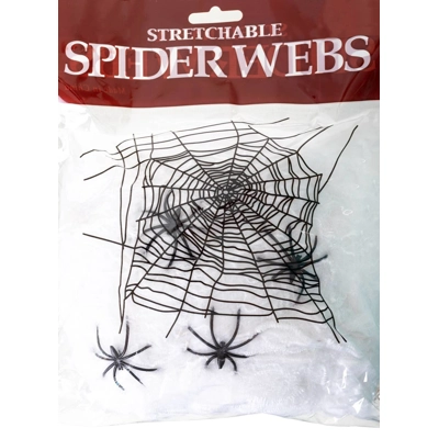 Stretchable White Spider Web Halloween Decoration with 2 Spiders