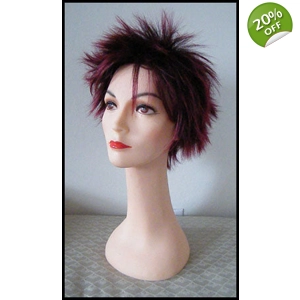 Burgundy Spikey Synthetic Wig