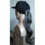 Human Hair Long Grey Ponytail on Black Cap