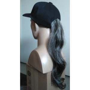 Human Hair Long Grey Ponytail on Black Cap