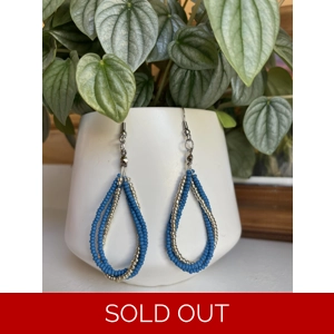 Dark Blue and Silver Beaded Earrings