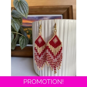 Handmade beaded Earrings

Where colours cascade in a breathtaking display of vibrancy and elegance. Each bead is carefully selected to create a mesmerising gradient effect, reminiscent of a cascading waterfall of hues. 

Red, Gold, Frosted white