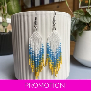 Handmade beaded Earrings

Where colours cascade in a breathtaking display of vibrancy and elegance. Each bead is carefully selected to create a mesmerising gradient effect, reminiscent of a cascading waterfall of hues. 

White, Blue and Yello
