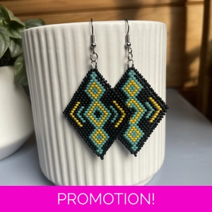 Black Teal Yellow - Matte Beads