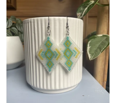 Frosted White Teal Yellow - Matte Beads
