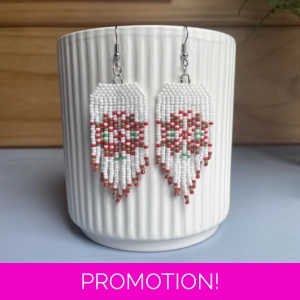 handcrafted Christmas earrings in White, Green, and Red - Poinsettia flower