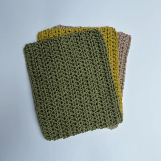 Reusable Cotton Dishcloths - Sage Green, Khaki, Mustard