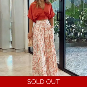 Simple Style Classic Style Ditsy Floral Simple Rayon Polyester Chiffon Printing Dolman Sleeve Pants