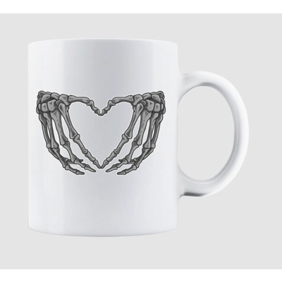 Csontváz kéz szív bögre