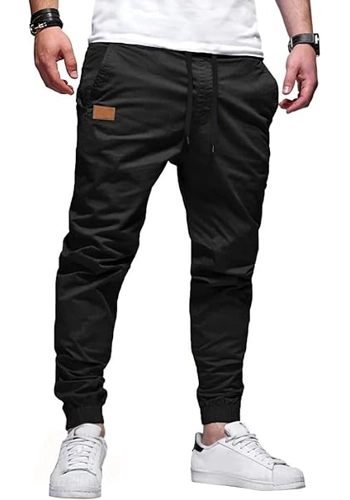 JMIERR Mens Casual Joggers Pants - Cotton Drawstring Chino Cargo Pants Hiking Outdoor Twill Track Jo