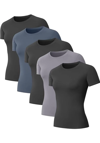 5-Pack Women's Compression Shirts Short Sleeve Workout Tops Athletic Baselayer Quick Dry Gym Yoga Ru