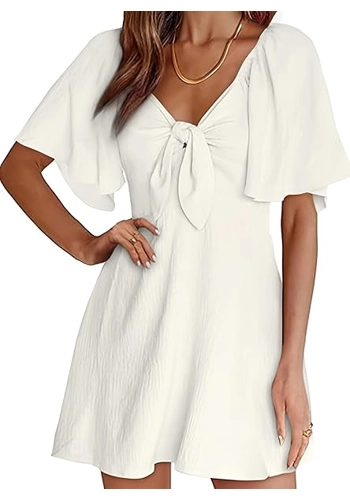 Dokotoo Womens Dresses 2025 Summer Fall Deep V Neck Elegant Bow tie Mini Dress S-XL