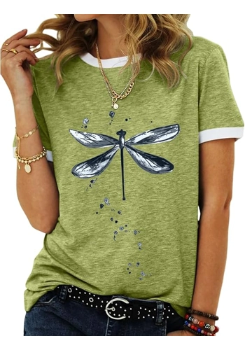 Women's Graphic Tees Casual Summer Funny Dragonfly Printed Short Sleeve Cute T Shirts Tops