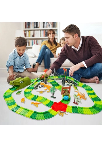 BEMITON Dinosaur Toys Race Car Track, Create a Dinosaur World Road Race, Flexible Dinosaur Track Toy