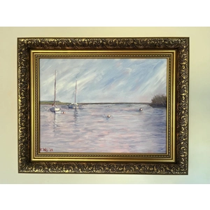 Christchurch Bay Boats - acrylic on canvas painting 12x16"