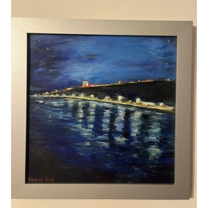 Bournemouth Beach at Night - acrylic/canvas painting 30x30..