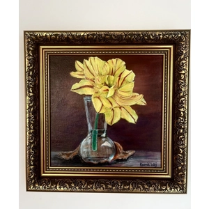 Red Striped Tulip acrylic/ canvas painting direct from artist 30x30 cm COA