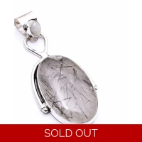 Black Rutile and Moonstone Pendant